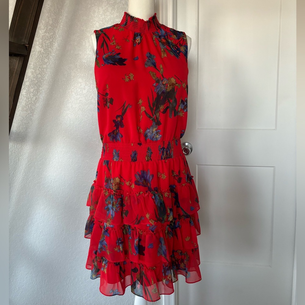Flowered CeCe dress with slip and tiered ruffles NWOT